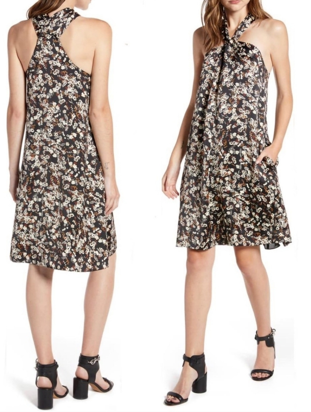 Rebecca Minkoff NWT  Daphne  Floral Halter Neck A-Line Dress in Black Size XL